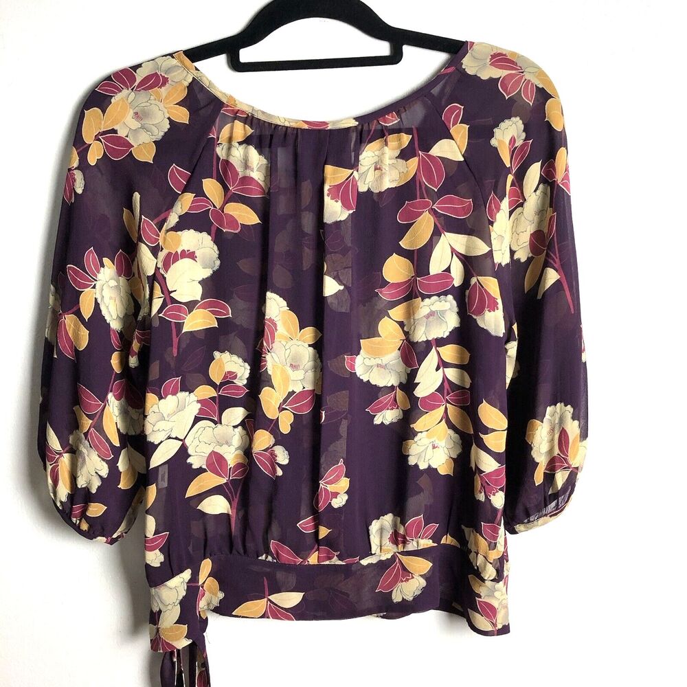 Anthropologie Moulinette Soeurs Blouse Womens 4 Sheer Floral Silk 3/4 Sleeve - Picture 8 of 15